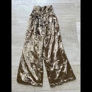 X Revolve Chrissy Teigen Pants Golden Velvet High Waist Wide Leg‎ S